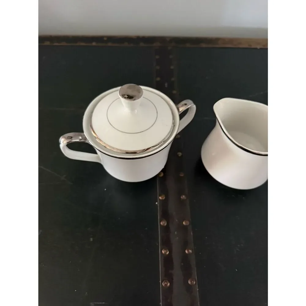 Tokishima  Sugar & Creamer White Platinum International Elegance Set Japan